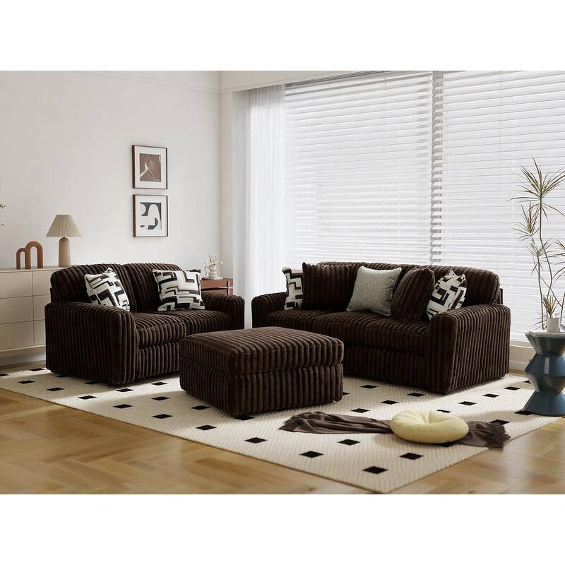 Roundhill Furniture Solenne Chair and Ottoman Set, Oversized Chair and Ottoman with Jumbo Corduroy Upholstery