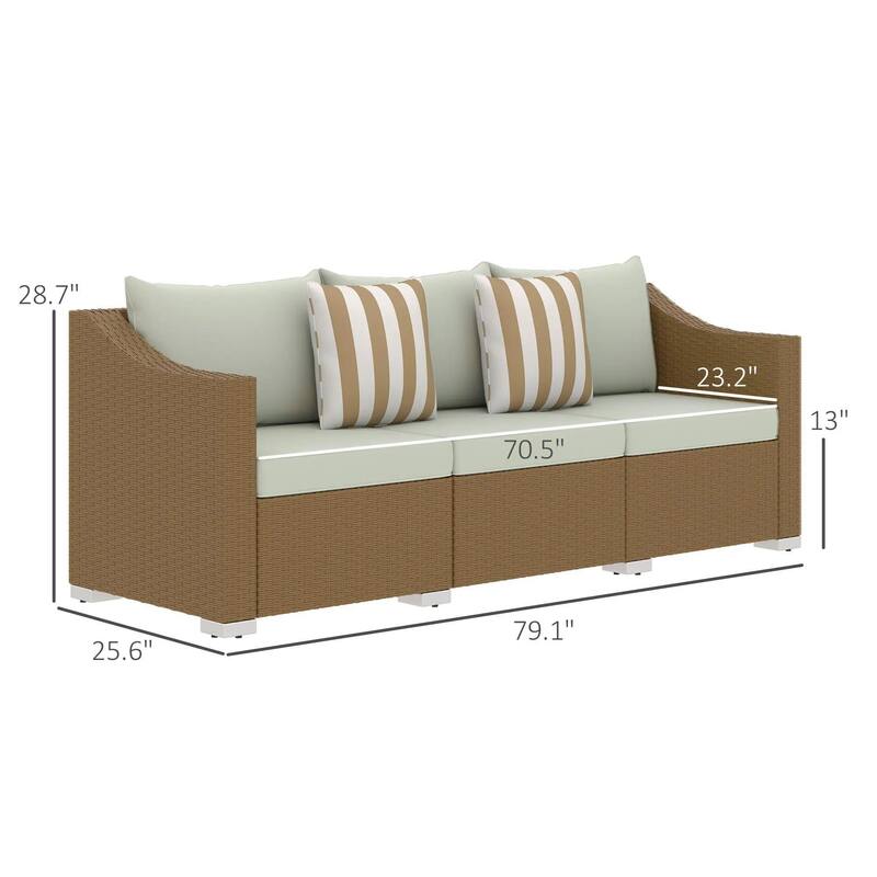 3 Seater Patio PE Rattan Couch with Cushions, 2 Throw Pillows