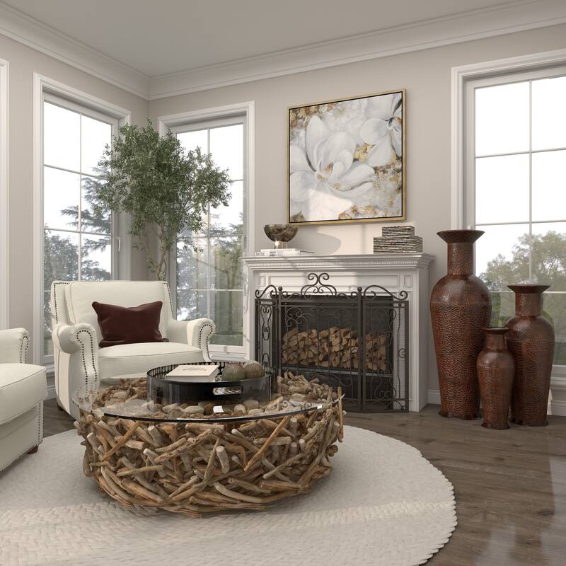 Hammered Iron Metal Rustic Traditional Floor Vase Set (3)