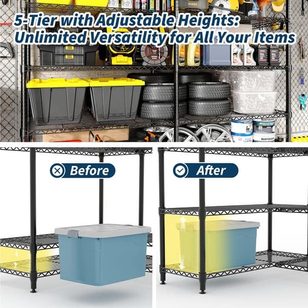 5-Tier Heavy Duty Metal Shelving Unit, 59"W Adjustable Storage Rack, 1325LBS Capacity for Garage Kitchen Pantry.