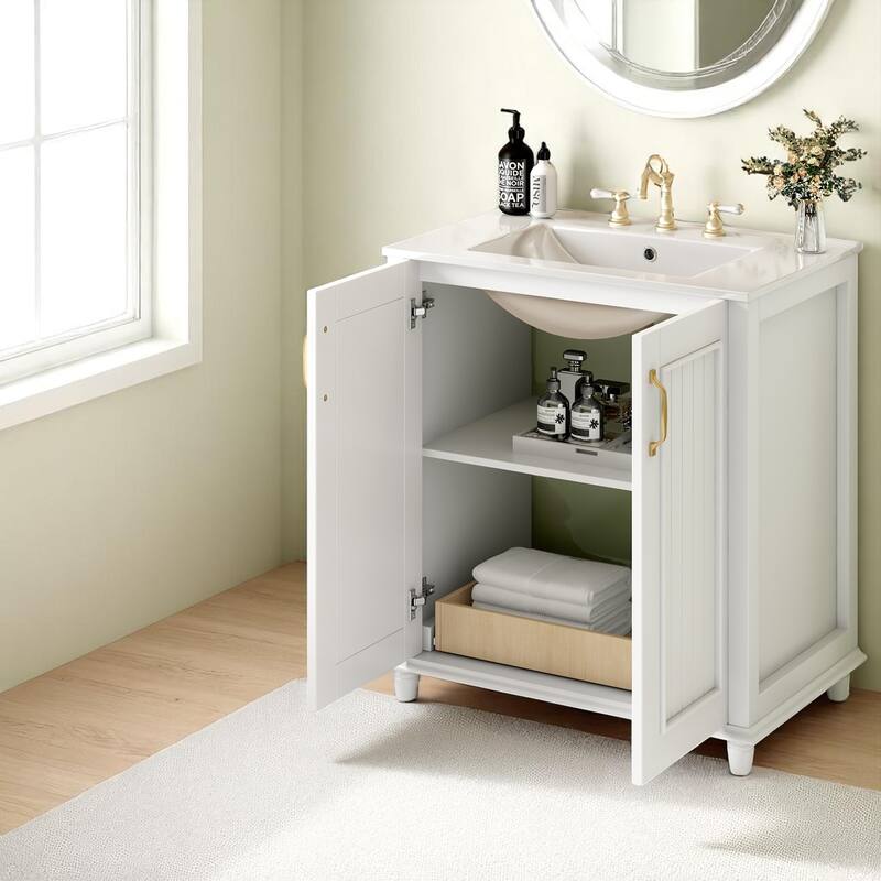 Modern 30 Inch Bathroom Vanity with Sink, Soft Close Door, Hidden Drawer, Solid Wood and MDF Storage Cabinet