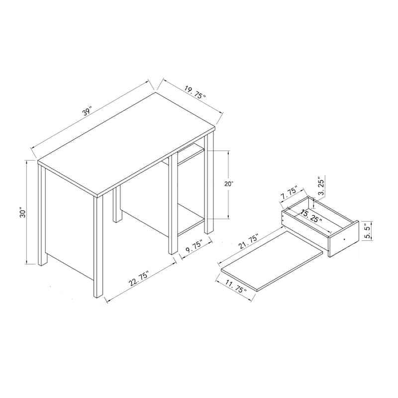 39"W Student Desk with Hutch for Home Office Desk
