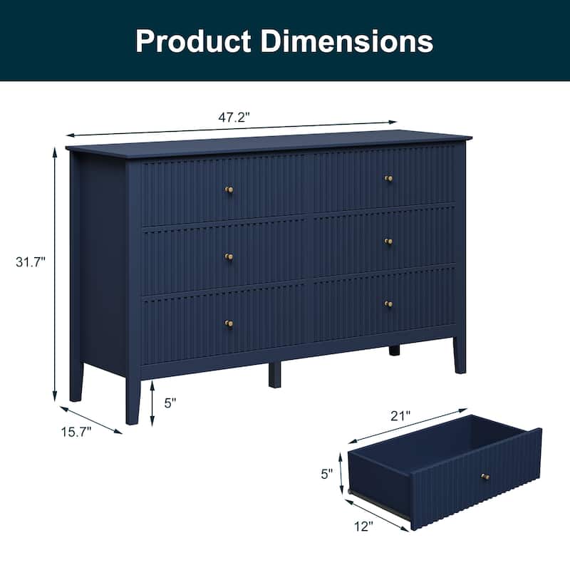 Modern 6-Drawer Fluted Dresser