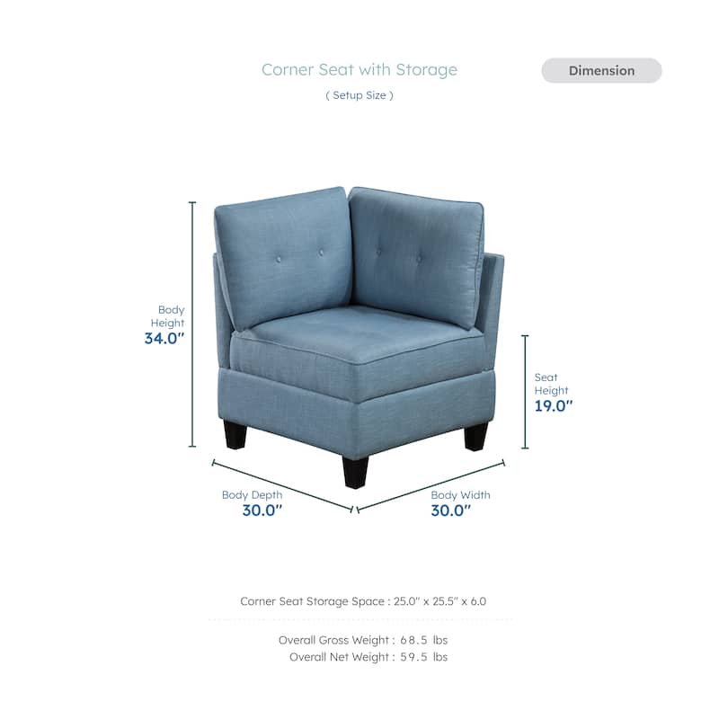 Dorian 30" Textured Fabric Corner Seat - Hidden Storage, Button-Tufted