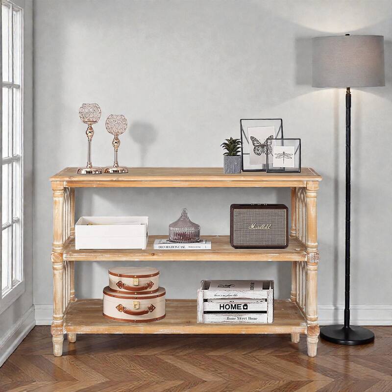 47" Rustic 3-Tier Console Table with Gothic Arched Details, Wooden Entryway Table for Hallway & Living Room