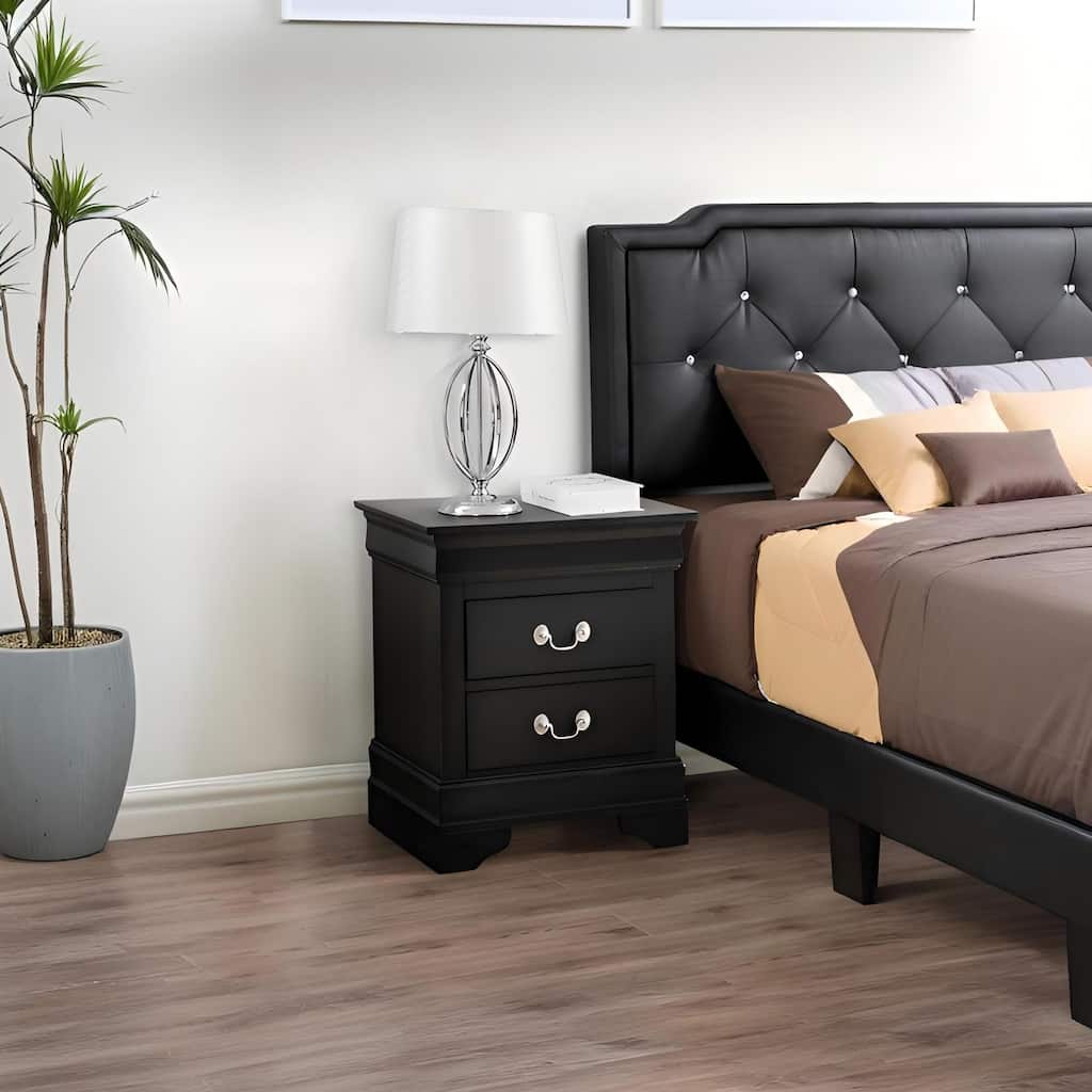 Classic Black Nightstand with Two Drawers, Traditional Design, Durable Materials