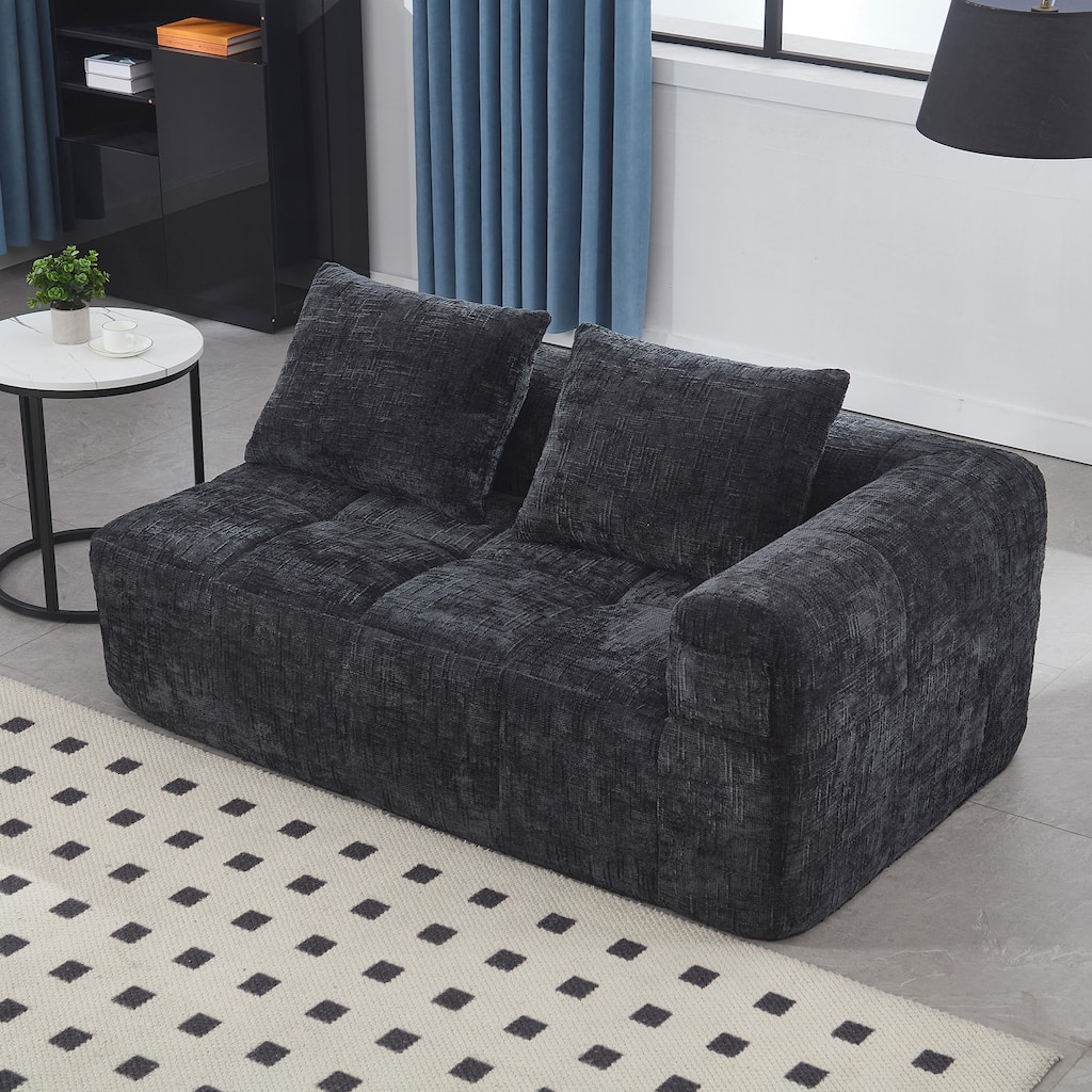 Chenille Loveseat Sofa Upholstered Deep Seat Sofa, Lounge Couch Corner Sofa Minimalist Modular Couches for Apartment