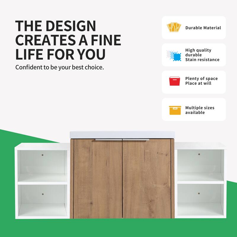 BNK 12/24/36/48/60 Inch Wall-Mounted Bathroom Vanity, Bathroom Cabinet with Doors or Side Shelves