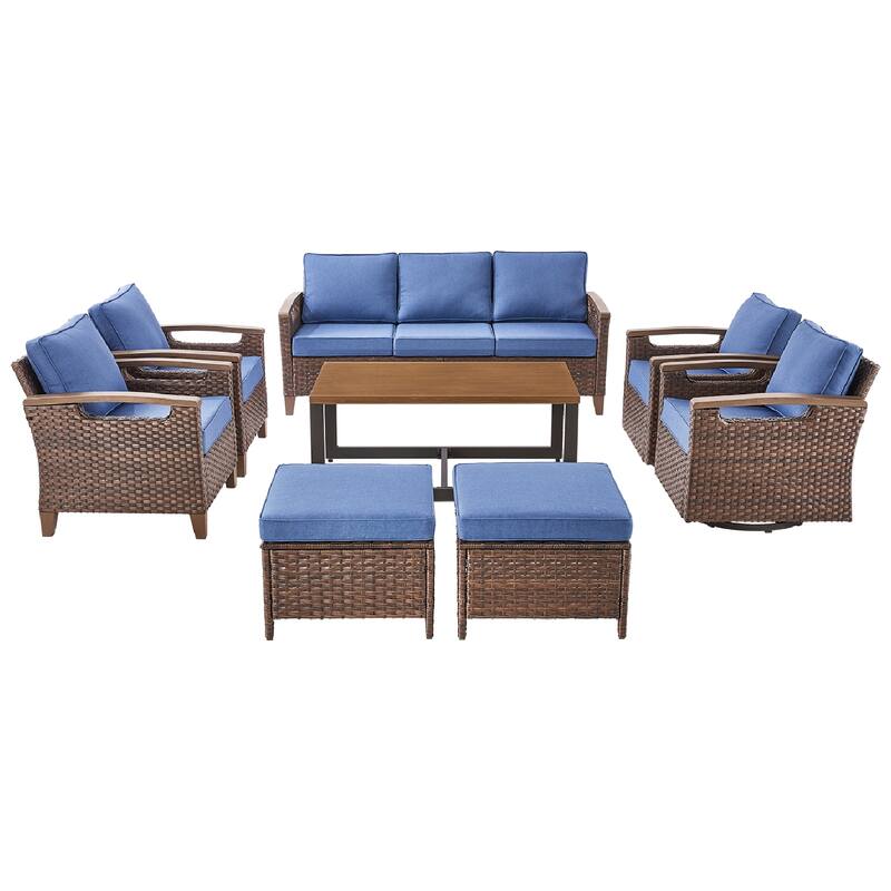 Pocassy Outdoor Brown Wicker Funitre with Cushion Set