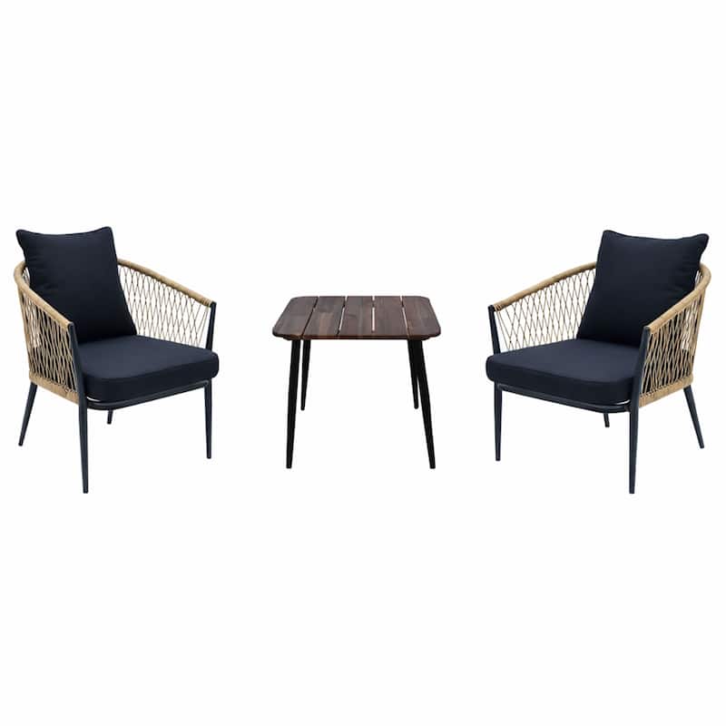 28-in H 3-Piece Outdoor Patio Set with Wooden Table and Armchairs - Natural