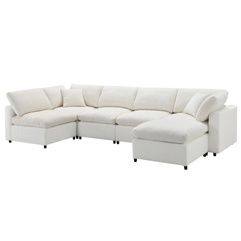 Chenille Sectional Couch Modular Cloud Sofa Bed Convertible U Shape Sleeper Sofa wOttoman, Deep Seat Recliner for Livingroom