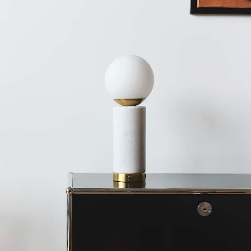 Brightech Aspen 14.5 in. White Mid-Century Modern Integrated LED Bedside Table Lamp with Built-In 3-Way Dimmer
