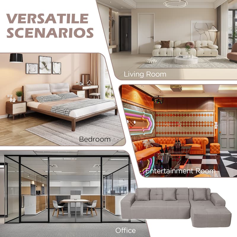 Outdoor Modern Sectional Sofa with L-Shape Chaise, Minimalist Modular Couch, No Assembly Required