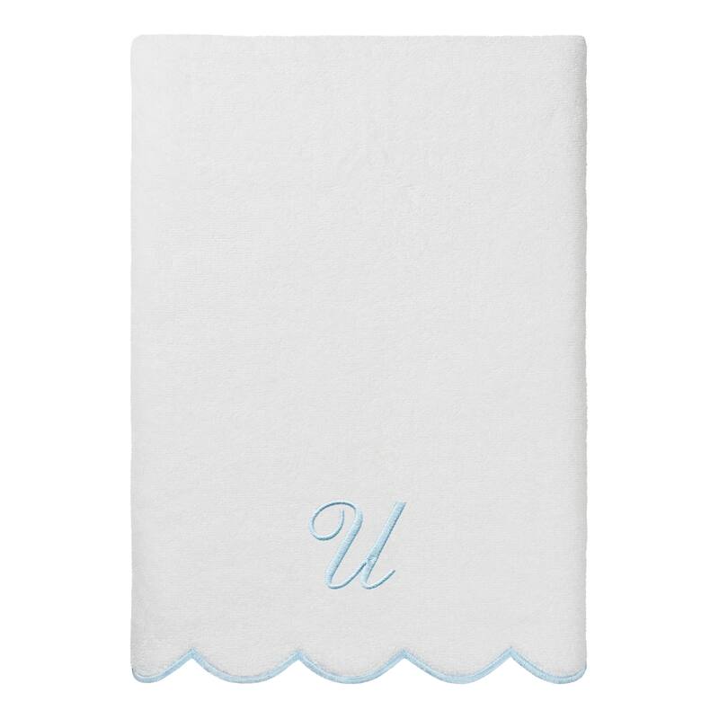 Authentic Hotel and Spa 100% Turkish Cotton Blue ADORNIA Scallop Personalized 3 Piece Towel Set - 3 Piece Set