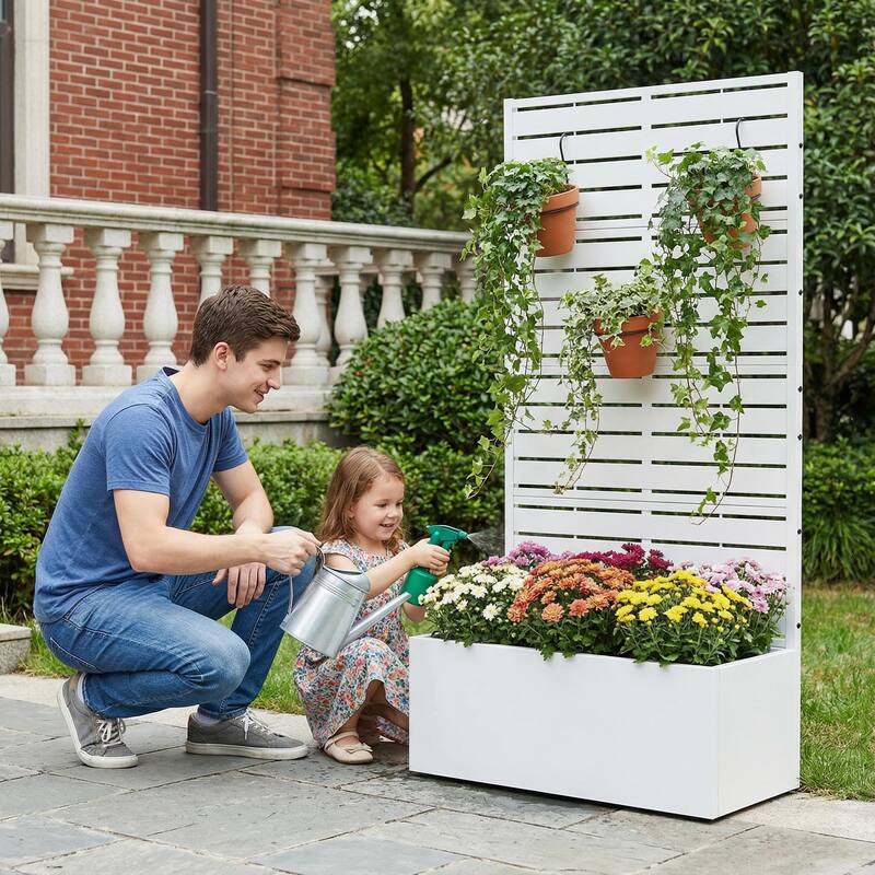 Galvanized Planter Box with Trellis & Privacy Screen