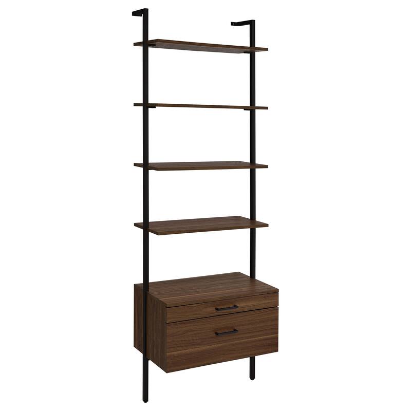 Wendell Walnut 4-shelf Storage Wall Bookshelf