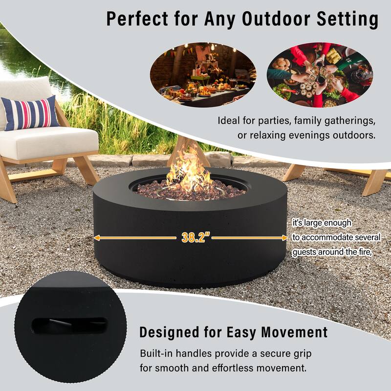 38.2" Round Outdoor Propane Fire Pit, Outside Fire Pit Table with 50000 BTU, Steel Burner, Lava Rocks, Waterproof Cover