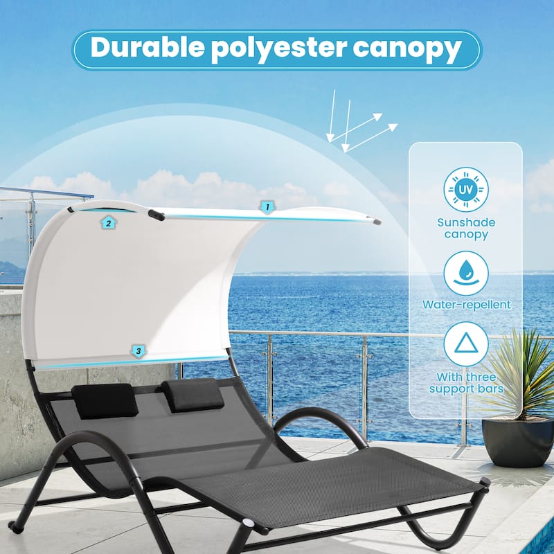 Outdoor Patio Double Chaise Lounge Chair - 72.8" D x 54.7" W x 64.6" H