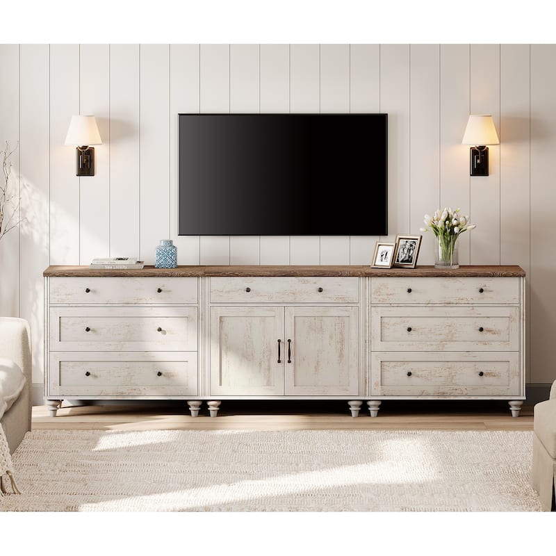 Farmhouse TV Stand with Doors and Drawer﻿