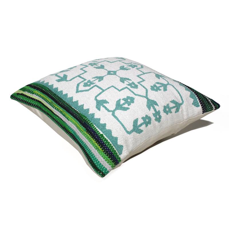 HomeRoots 20" X 20" Green White And Blue 100% Cotton Geometric Zippered Pillow
