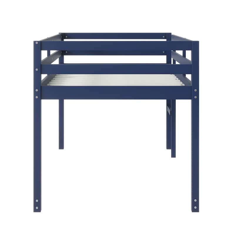 Twin size Rubber Wood Loft Bed with Ladder, 13 Strengthened Slats and Safety Guardrails
