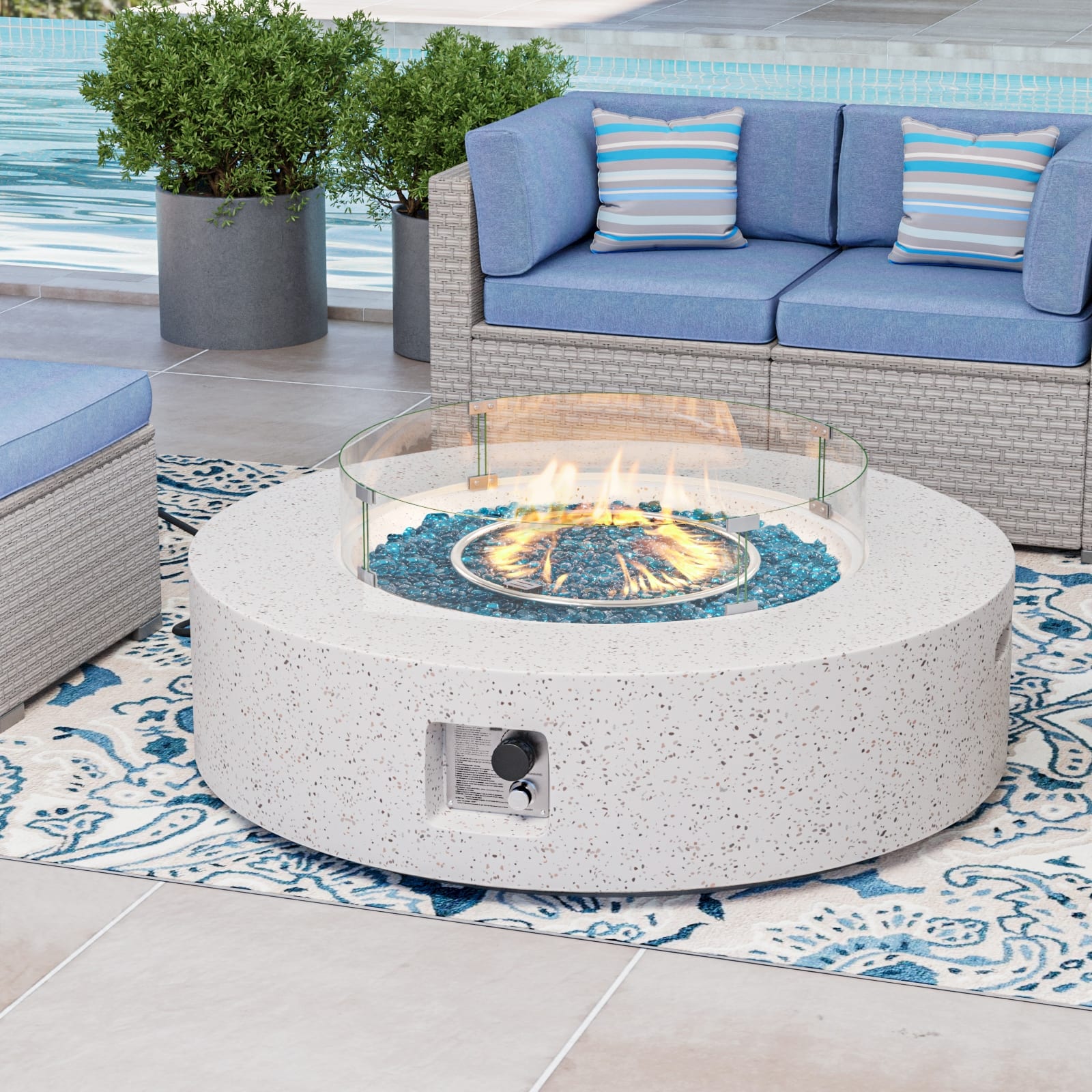 Option White + Aqua blue fire glass