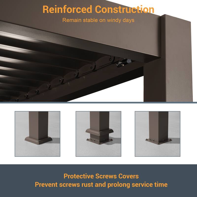 LIVOOSUN Outdoor Detachable Control Panel LED Equipped Pergola, Solar and USB Charging Options, Brown