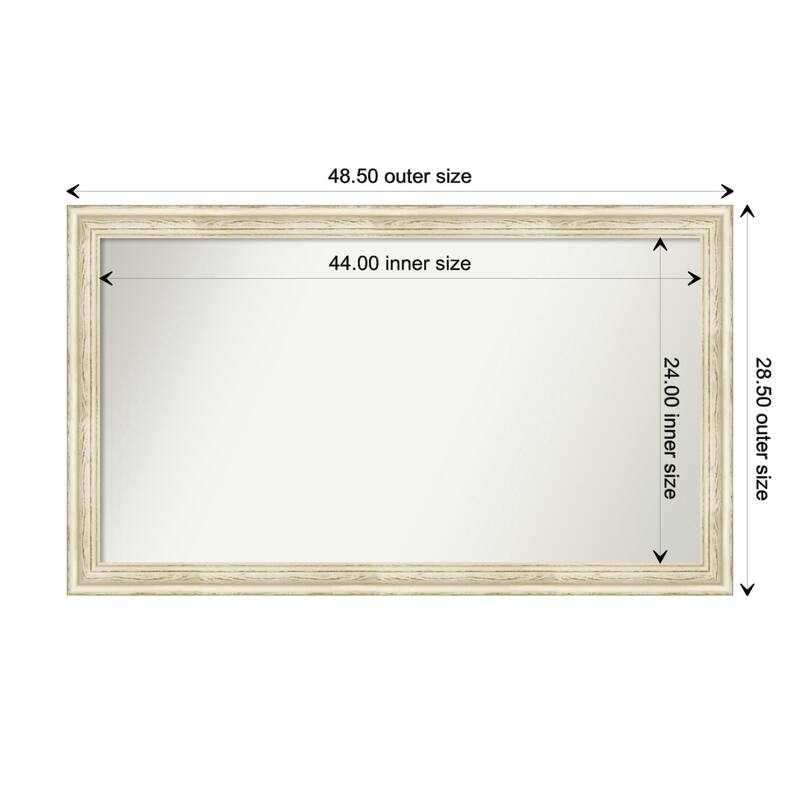 Country White Wash Framed Non-Beveled Custom Wall Mirror, Bathroom Vanity Mirror - Outer Size: 48.5 x 28.5