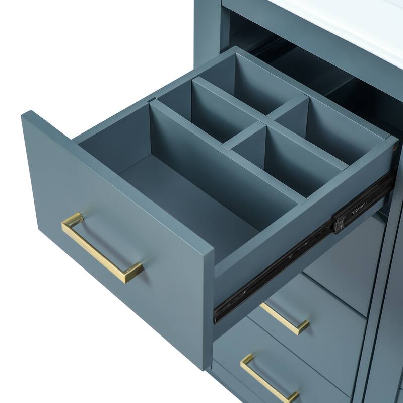 36'' Bathroom Vanity with Ceramic Sink Combo, Solid Wood Frame Bathroom Storage Cabinet with 3 Drawers& Soft Closing Doors