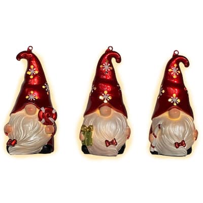 LED Santa Gnome Christmas Figurine Ornaments 3.5" Red White Set of 3