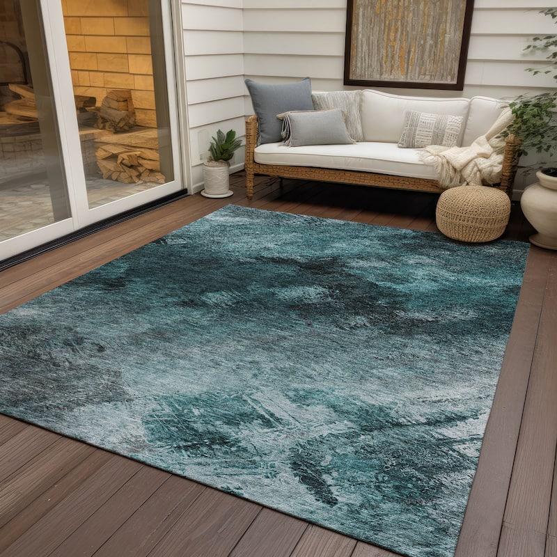 Machine Washable Indoor/ Outdoor Chantille Abstract Watercolor Rug