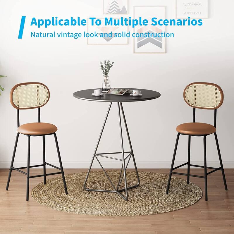Mixoy Counter Stool,24" Leather Bar Stool Rattan Back Dining Chair,Counter Height Bar Stool for Pub Coffee/Home/Kitchen
