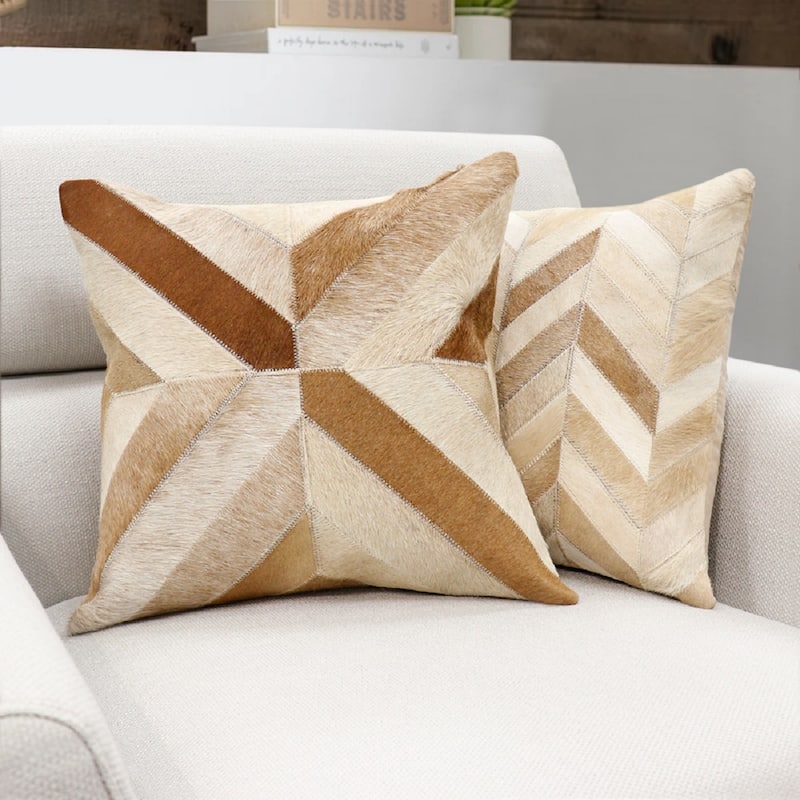 Pasargad Home Safari Chevron L. Brown Cowhide 17" Decorative Pillow