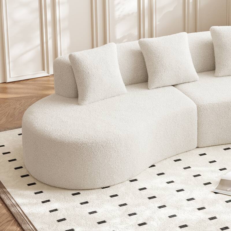 Curved Velvet Boneless Cloud Sofa with 3 Pillows, 5-Seater Modular Sectional Sofa, High-Density Foam Upholstered Sofa