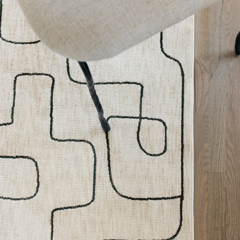 Hansel Abstract Lines Beige/ Black Area Rug