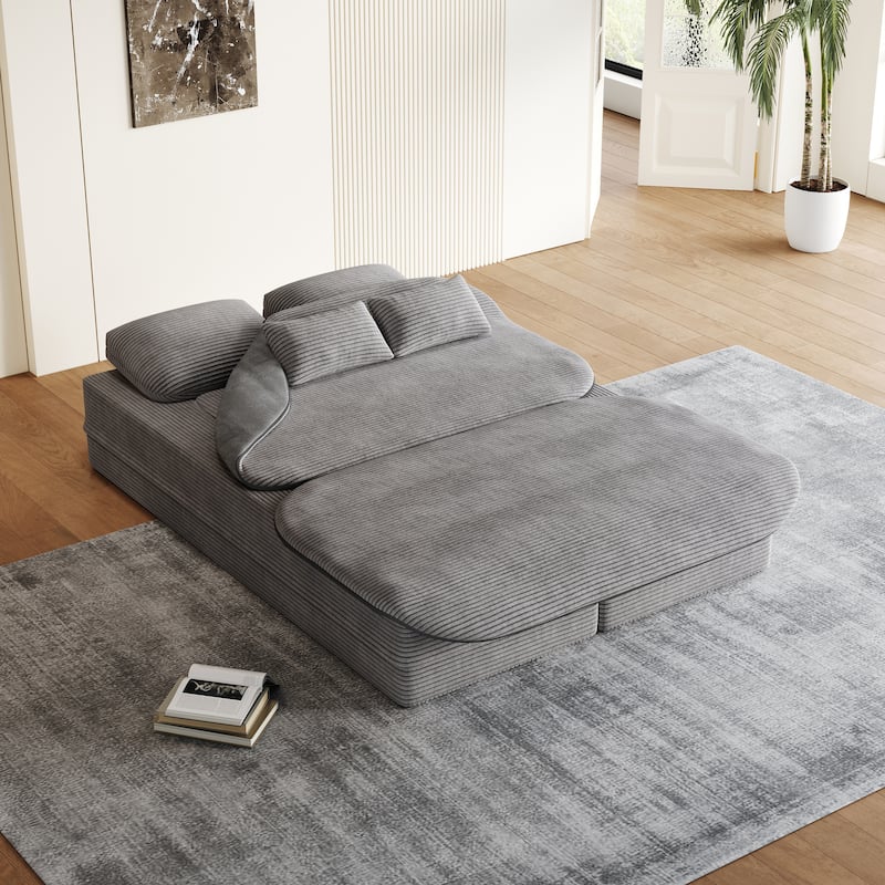 GDFStudio - Lysander Corduroy Foldable Sleeper Sofa Bed with Multi Functional Blanket