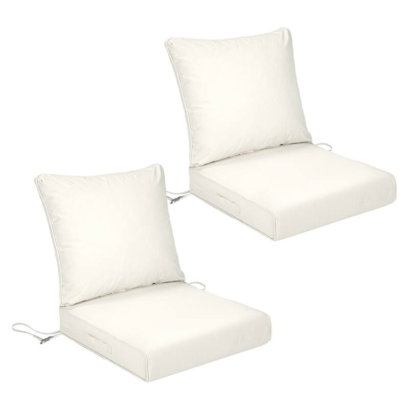 Aoodor Outdoor Deep Seat Cushion Set, Waterproof Patio Furniture Cushions with Adjustable Straps & Removable Cover, Set of 2 - 23"x26" - Ivory White