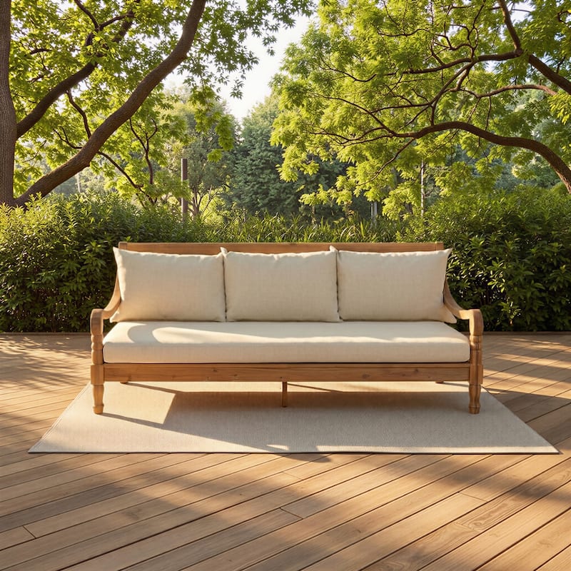 SAFAVIEH Outdoor Cordula Acacia Wood Cushioned Daybed - 71.7"W x 35.4"D x 29.1"H - Wood