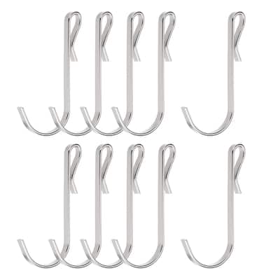 10pcs Stainless Steel J Shaped Hooks, Clip-on Hook Wire Rack Hook - Silver