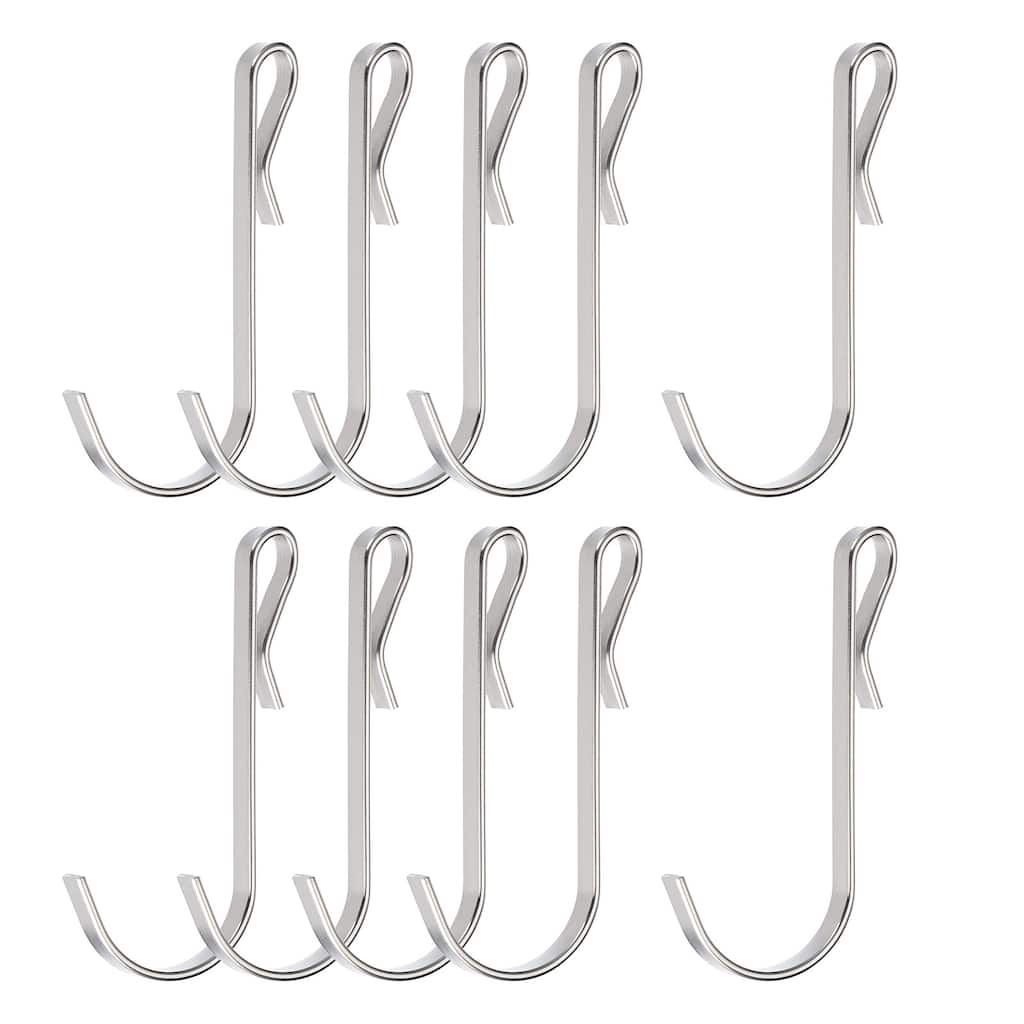 10pcs Stainless Steel J Shaped Hooks, Clip-on Hook Wire Rack Hook - Silver