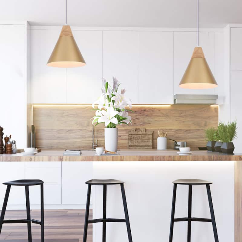 Farmhouse Pendant Light Fixture with Wood and Metal for Kitchen, Hallway,Living Room