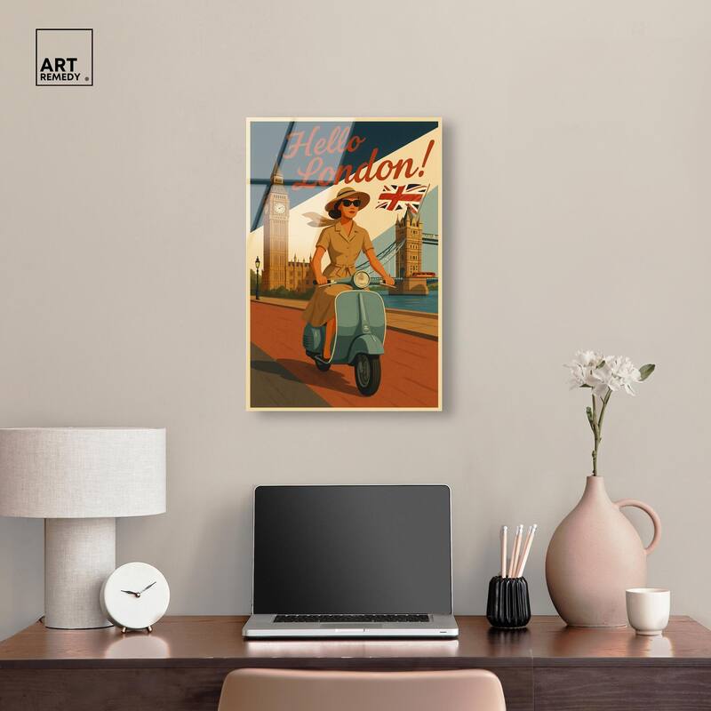 Scooter English Travel Acrylic by Art Remedy, Ready to Hang