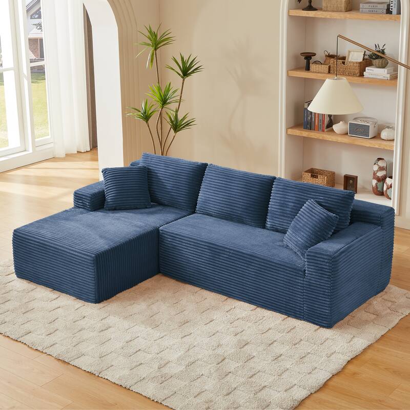 L-Shaped Modular Sectional Sofa with Chaise Lounge, Comfy Corduroy Deep Seat Cloud Couch, 4-Seater Sofa with Pillows