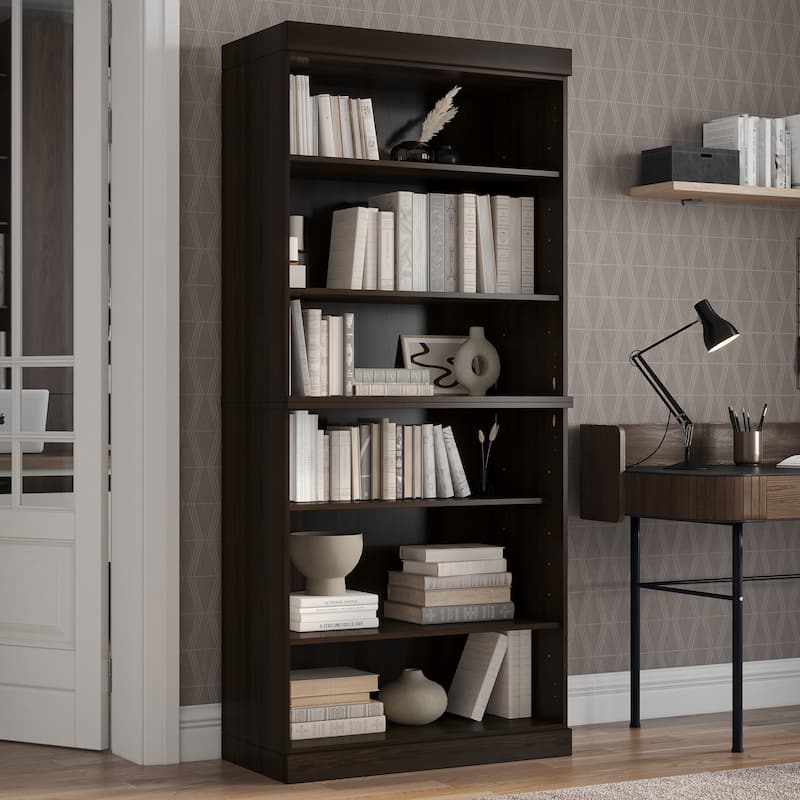 100% Solid Wood Tall Bookcase with Adjustable Shelves, Modular Storage, Open Display Bookshelf, 32" W x 71.5" H - Espresso