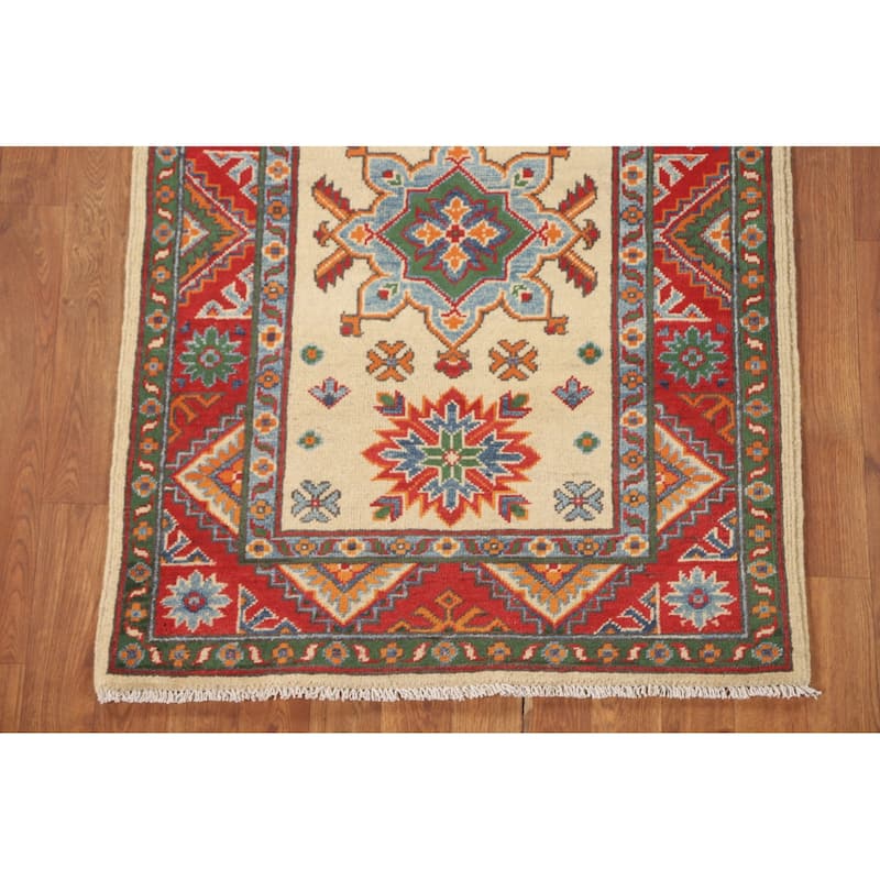 Geometric Kazak Accent Rug Handmade Traditional Wool Carpet - 2'9" x 3'11"