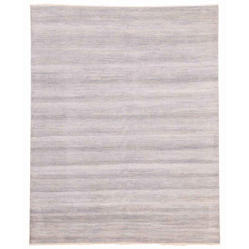 ECARPETGALLERY Hand-knotted Finest Silk Shadow Light Blue Silk, Wool Rug - 8'2 x 10'3