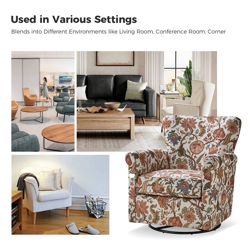 Georg Comfortable Floral Fabric Swivel Rocker Chair with Rolled Armrest Set of 2 by HULALA HOME