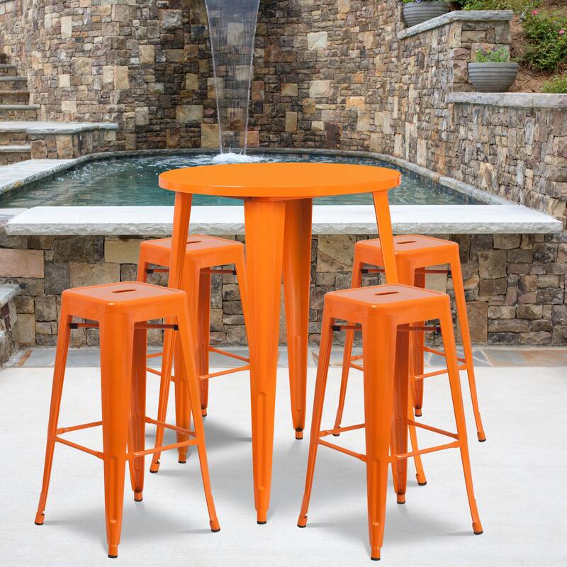30-inch Indoor/ Outdoor 5-piece Round Metal Table and Stools Set - Orange