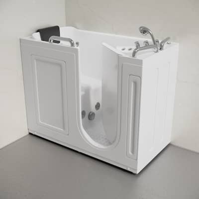 Auvergne 53" X 27" Ada Right Drain Walk-In Soaking Bathtub In White with Faucet Set, Drain, Grab Bars, Pillow - 53