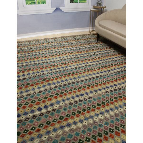 slide 1 of 9, Noori Rug Sangat Kilim Kosoko Grey/Blue Rug - 8'10" x 11'4"